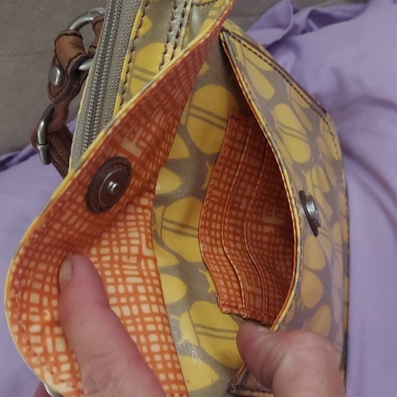 Fossil Key-per Yellow Grey Lady Bug Coated Canvas Crossbody Shoulder Bag - Picture 8 of 16